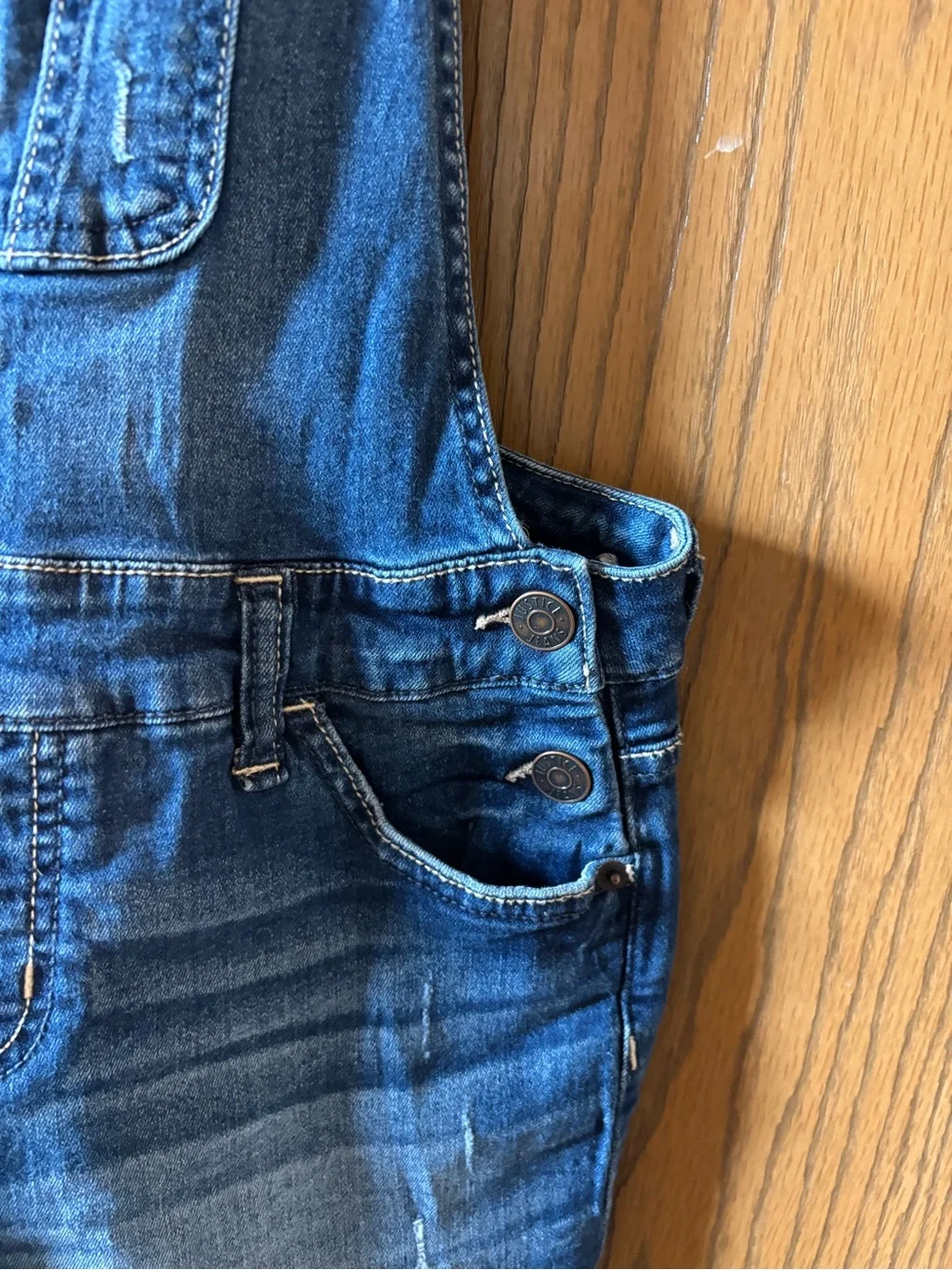 Justice Denim Short Overalls with Rainbow Straps - Blue Jean Shortalls 14